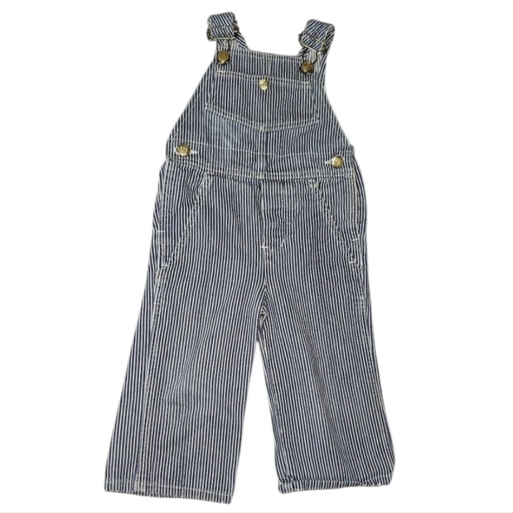 Vintage Montgomery Ward Bib Overalls Baby Toddler Size 2 Train Hickory Stripe